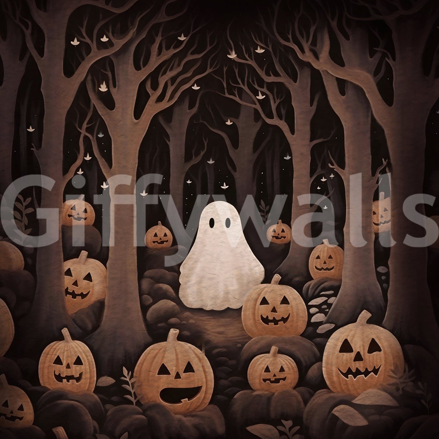 Ghost and pumpkins art wall mural.
