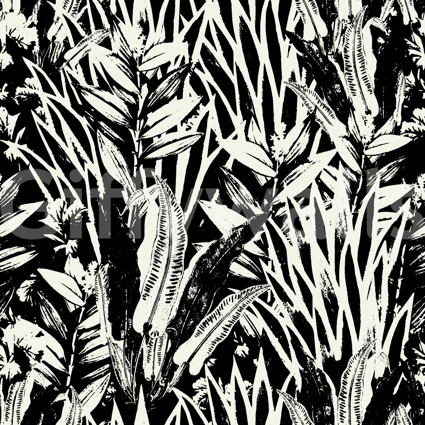 A seamless pattern of leaves on a wall