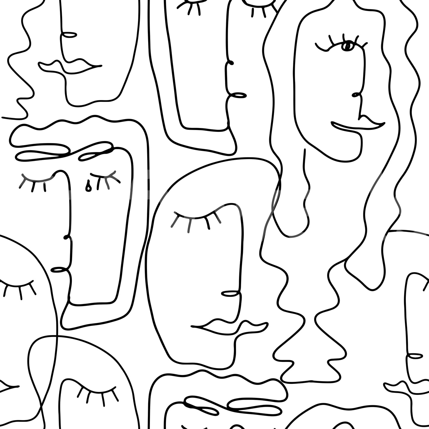 A seamless pattern of abstract faces on a wall