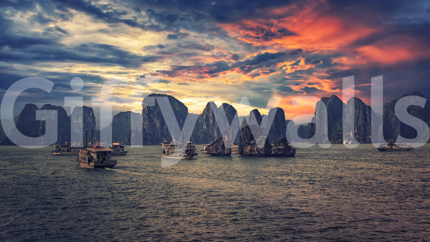 Halong Bay Sunset Wall Mural