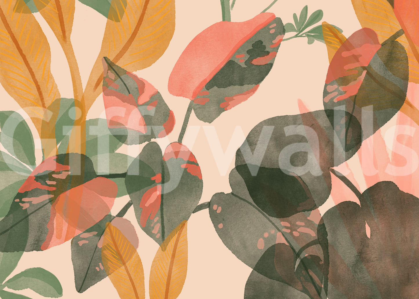 A high-quality serene leaf wall mural for walls.