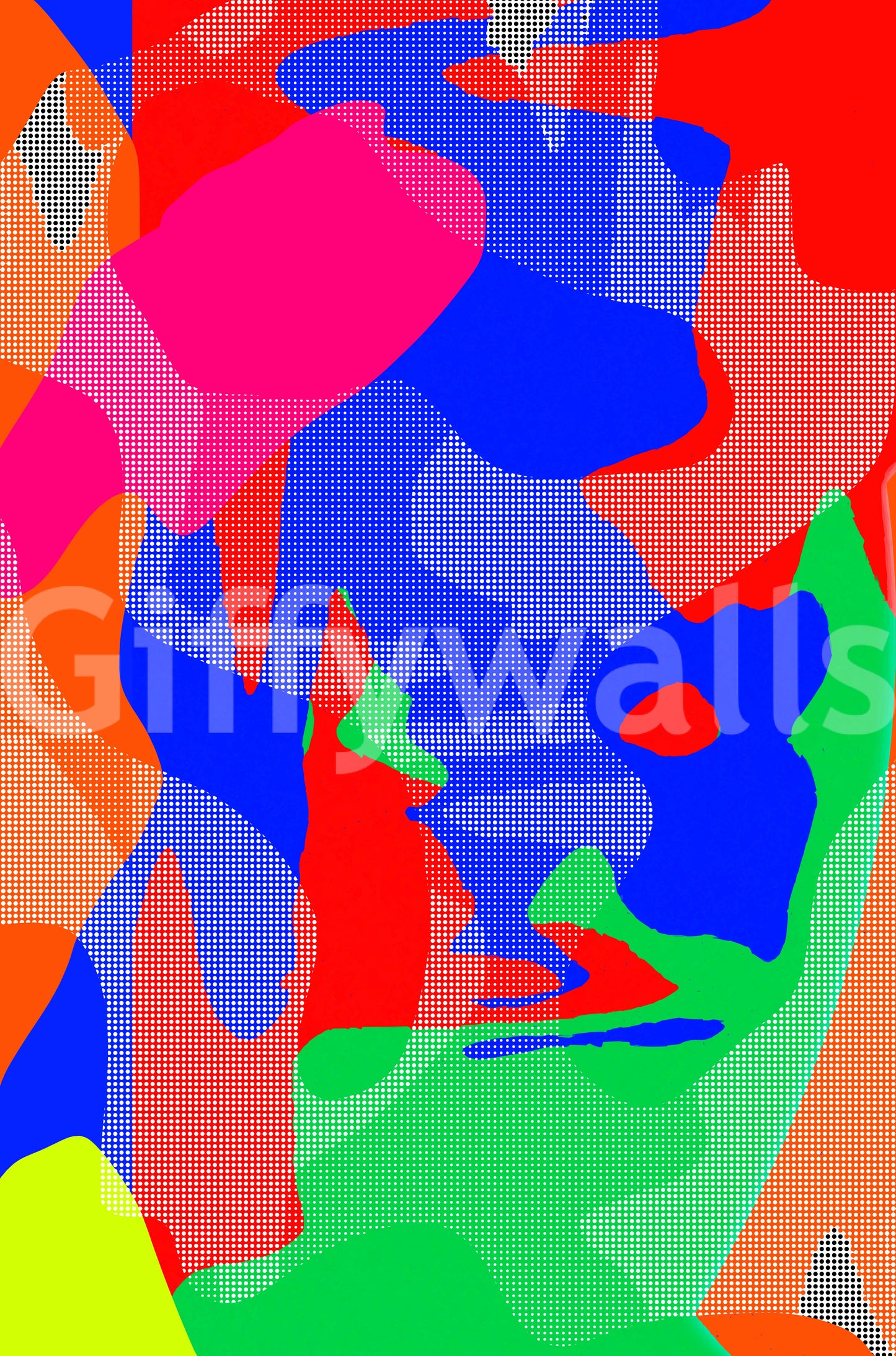 Large, colorful dot pattern in a fun, energetic living space mural.