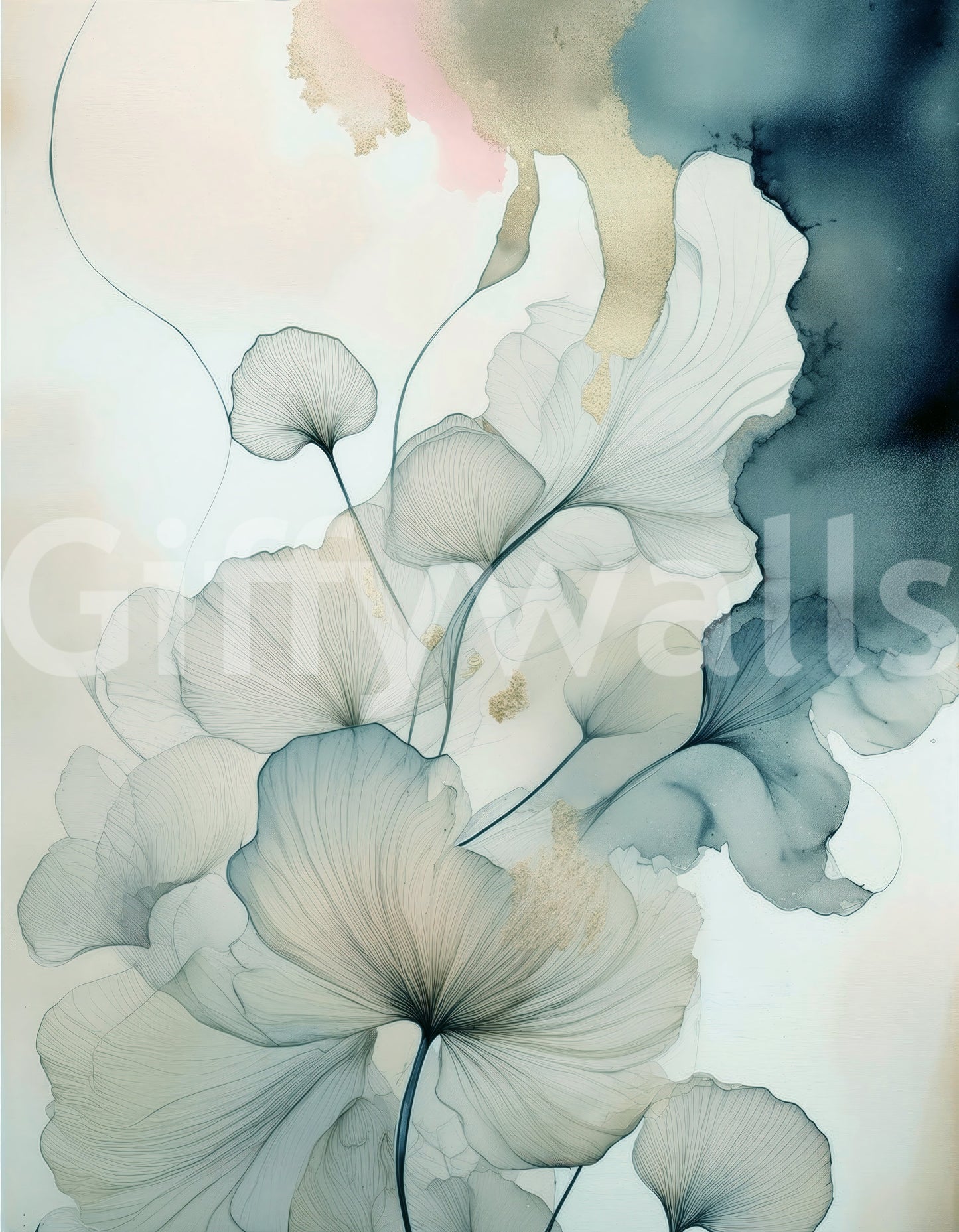 Translucent Teal Petals Wall Mural creating a serene color scheme.