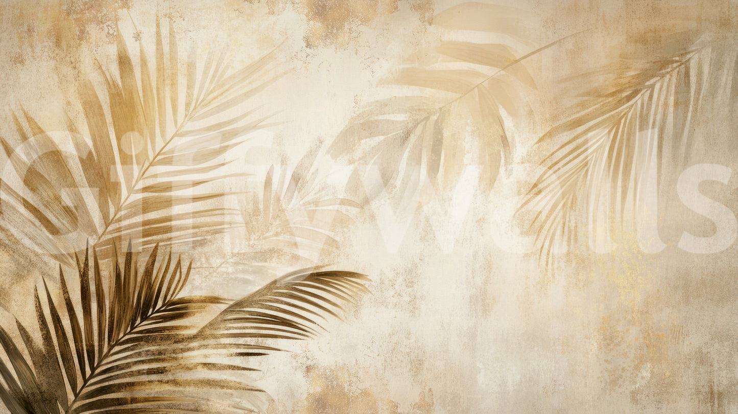 Beautiful Golden Palms Wall Mural, shimmering metallic tones.