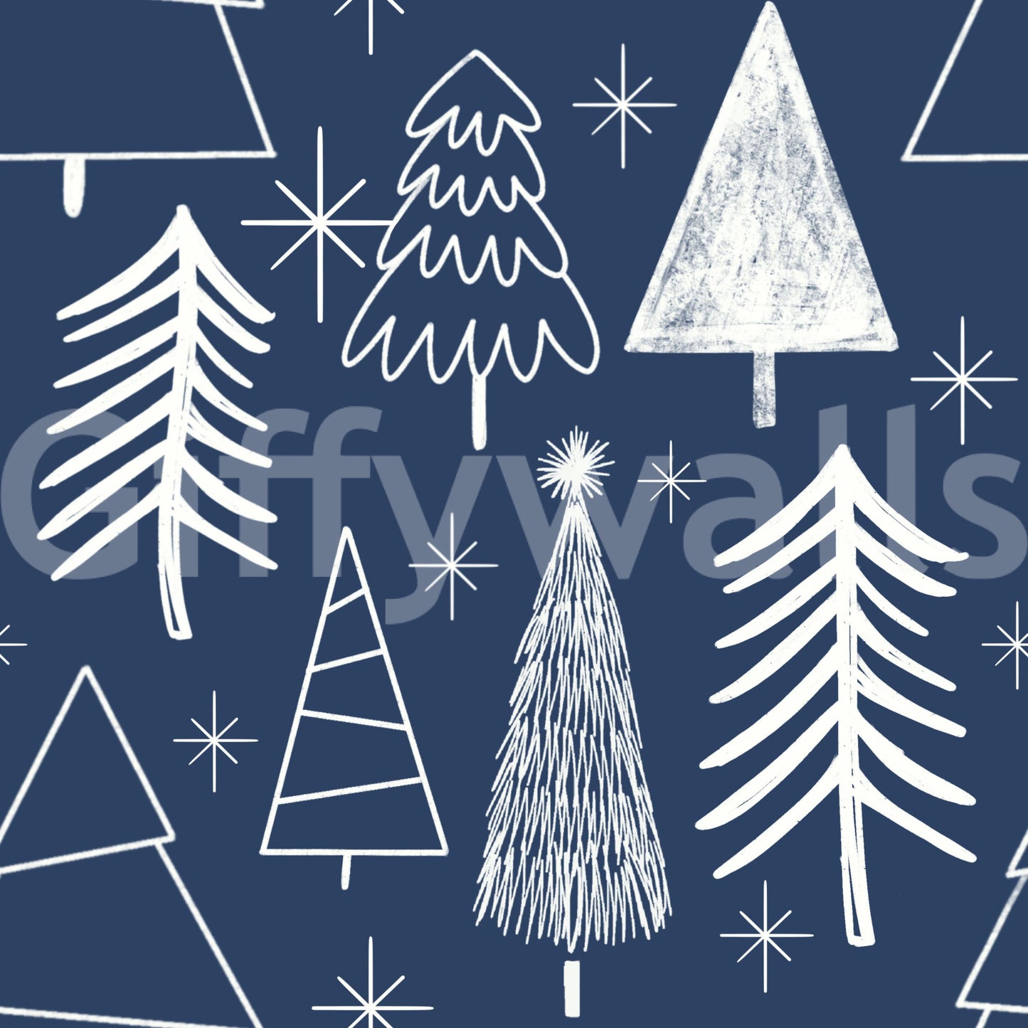 Bold Winter Trees Wallpaper brushstroke design on blue.