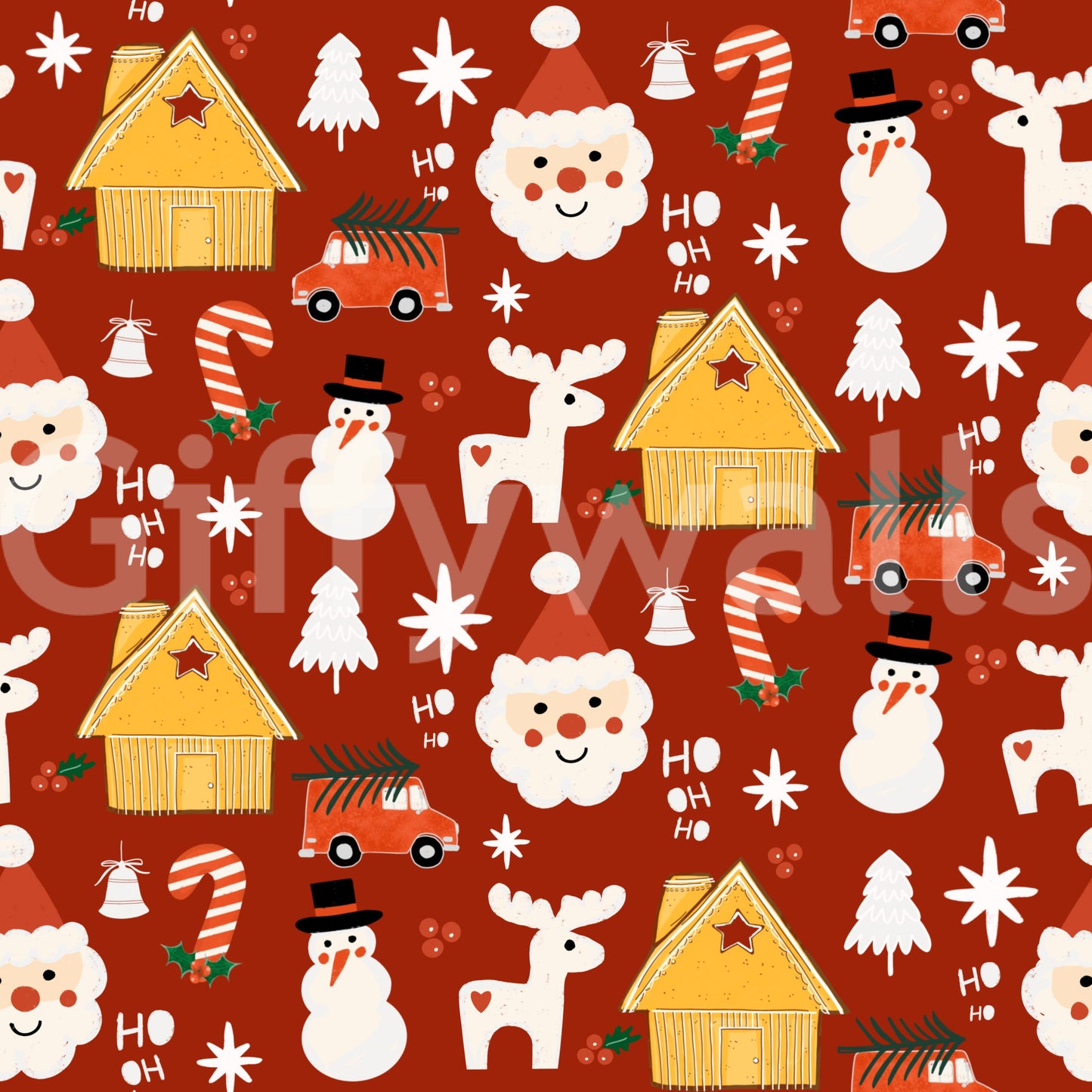 Happy Ho Ho Ho text on the Retro Christmas Cheer Wallpaper.