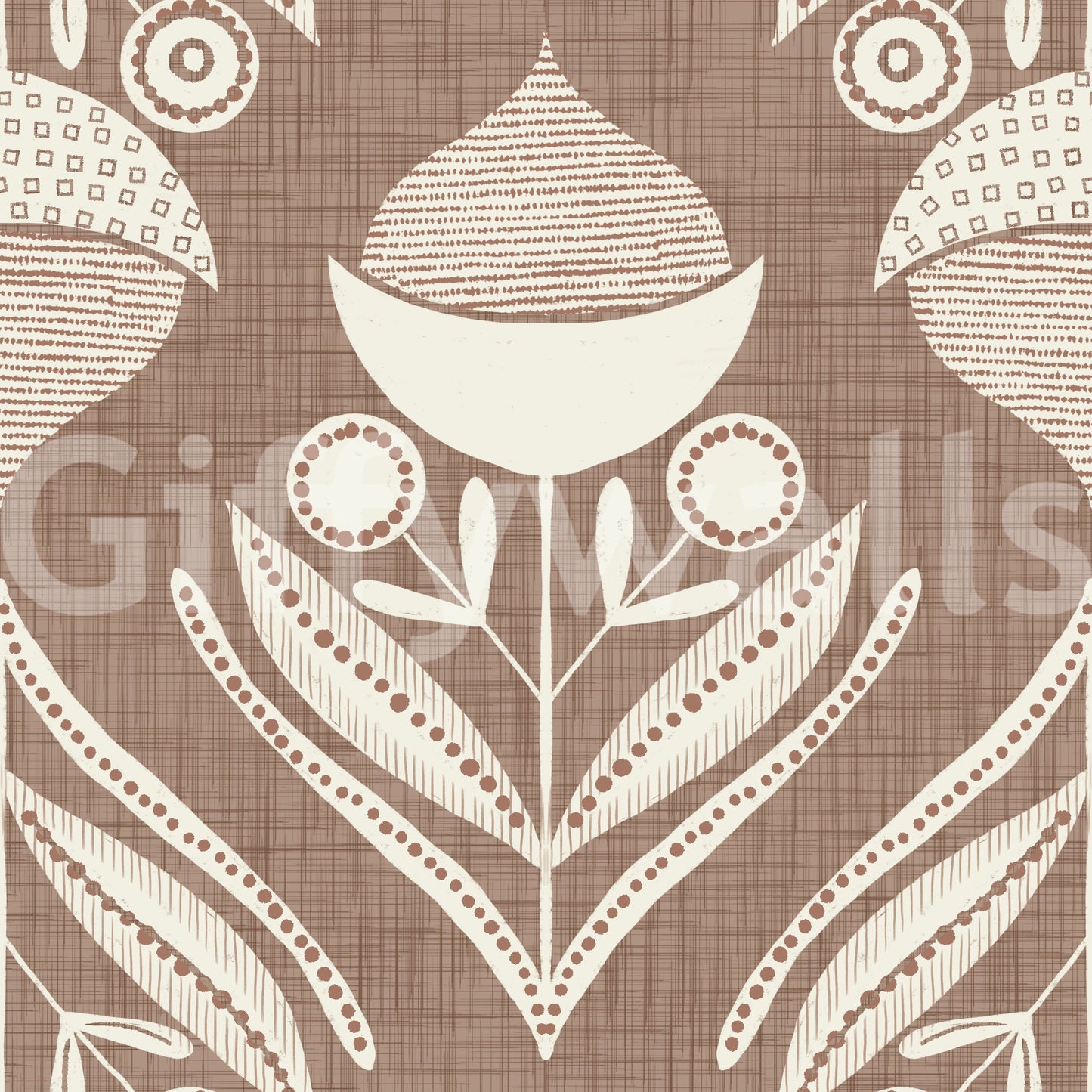 Patterned acorn cap element of Abstract Floral Bloom wallpaper.