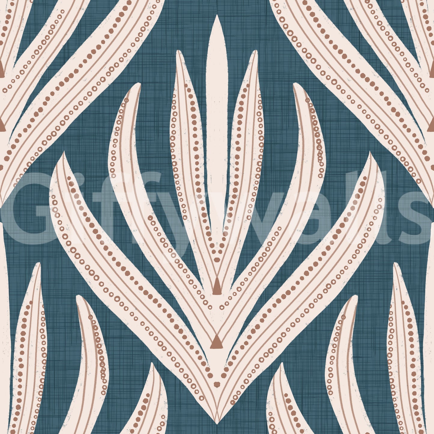 Unique, fanned geometry on Modern Aztec Flora pattern.