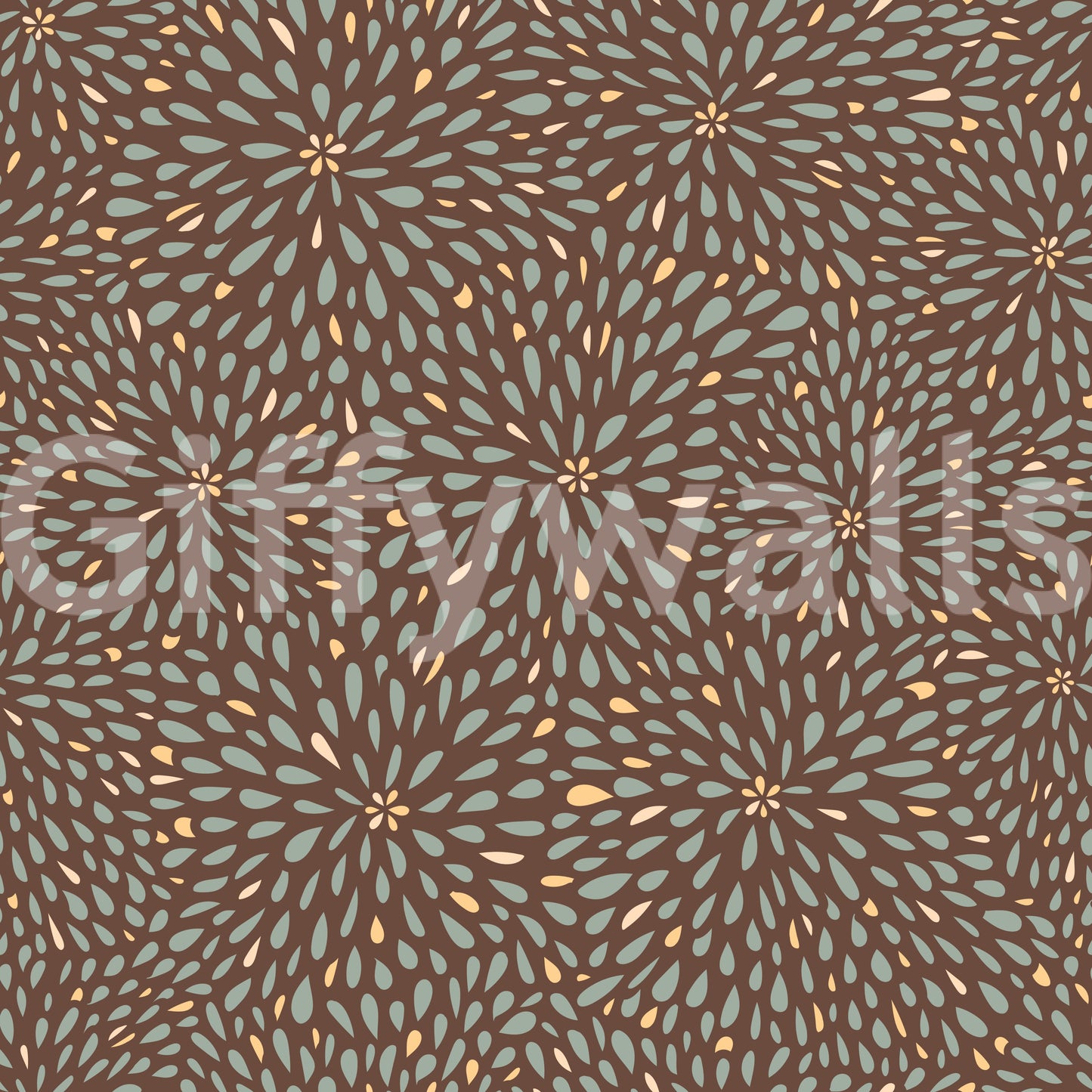 Repeating fan pattern, Autumn Burst Wallpaper, statement piece for living room.