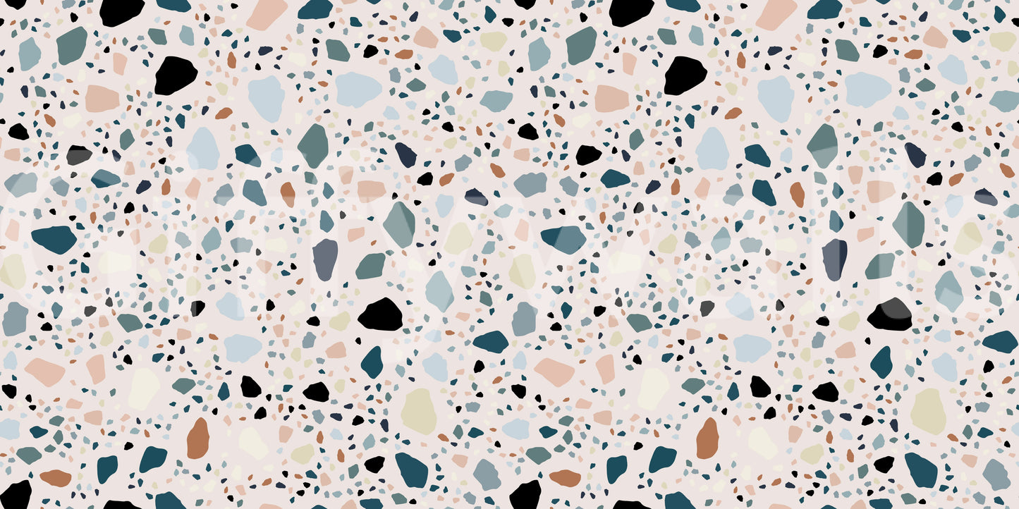 Subtly textured finish on vibrant multicolour terrazzo mural for cheerful spaces.