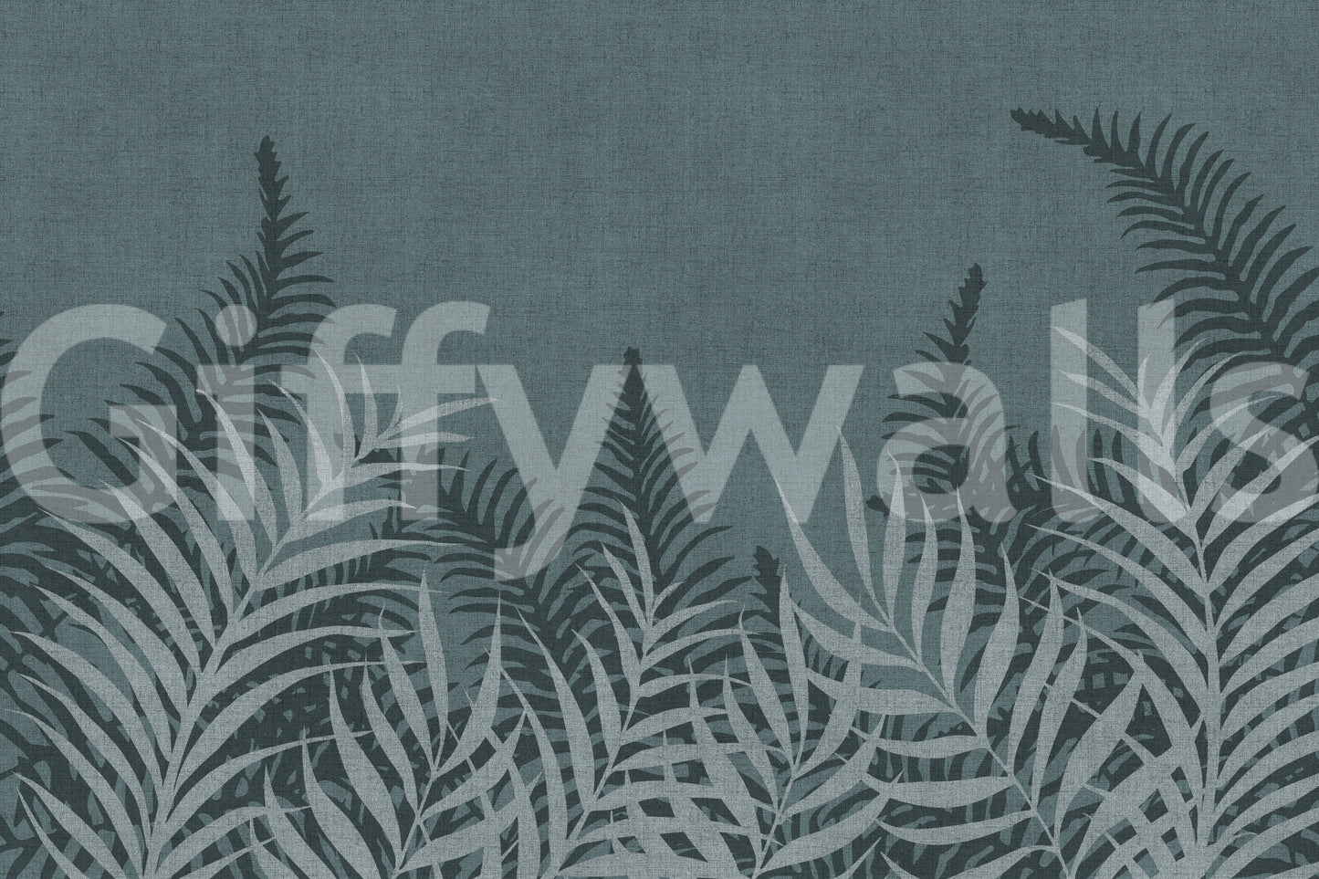 Captivating Jungle Fog wall mural, subtle denim tones and foliage.