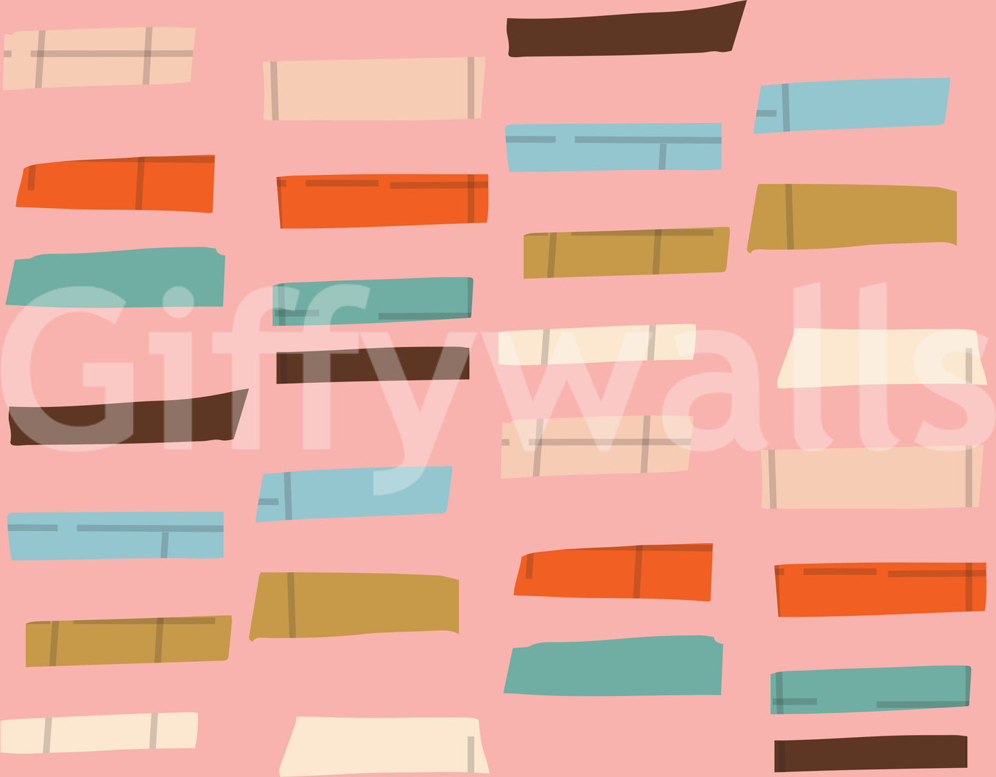 Retro blocks and strips pink wall mural, bold living area.