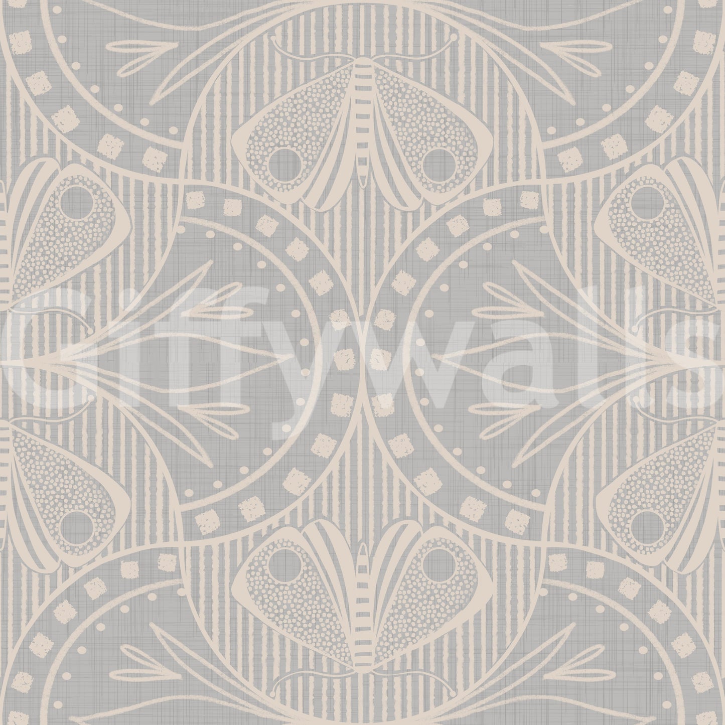 Art Nouveau Butterfly Floral in Light Grey Wallpaper