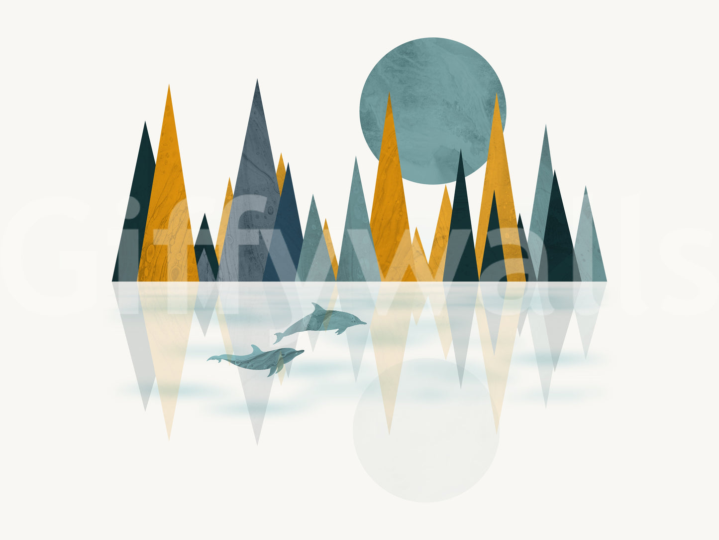 Dolphins Sunset Wall Mural