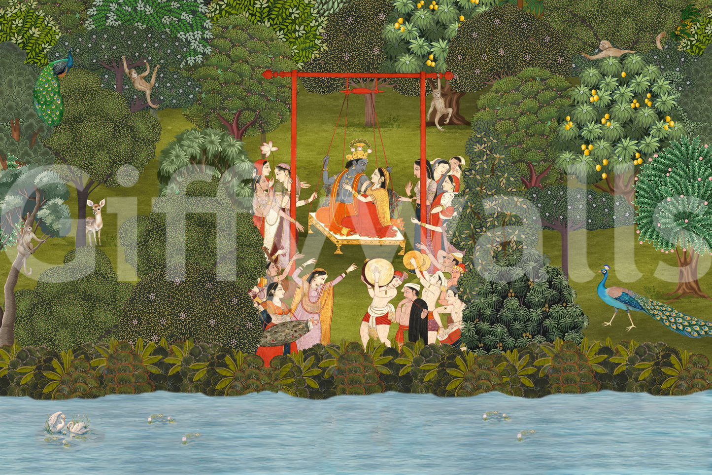 Krishna's Garden Swing Wall Mural