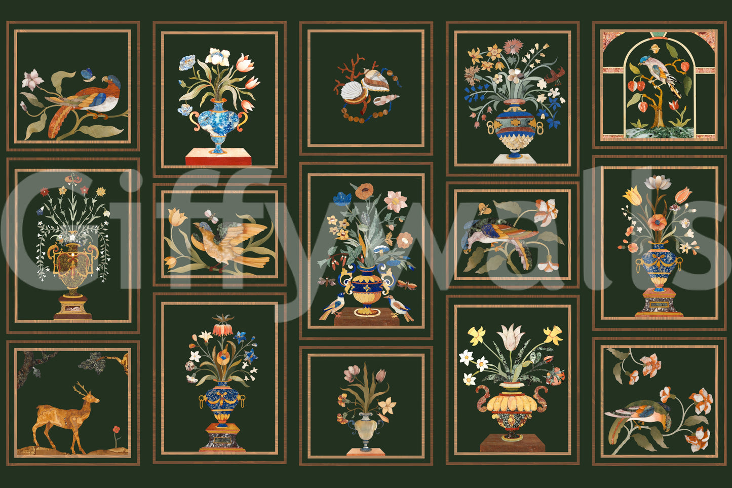 Floral & Fauna Panels Wall Mural