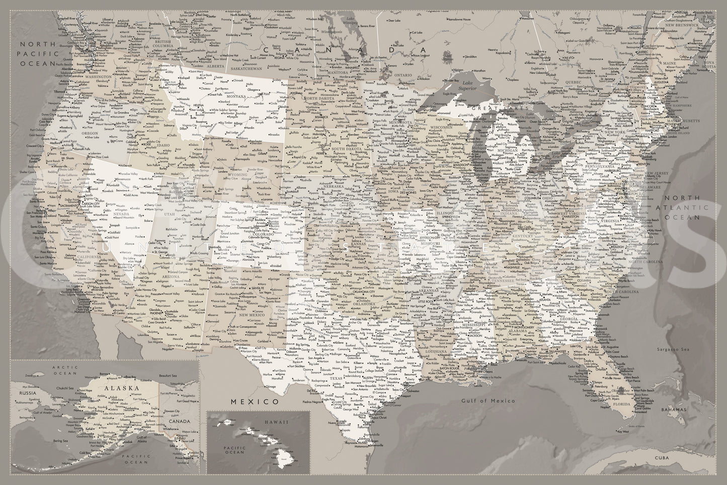 Vintage-looking detailed USA Map, Davey Wall Mural