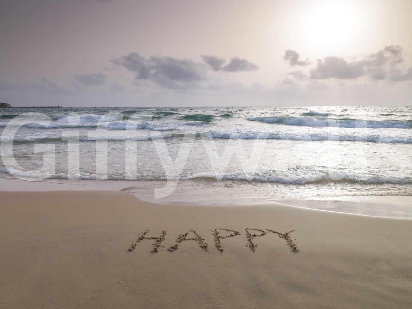 Beach wall mural showing waves touching sand