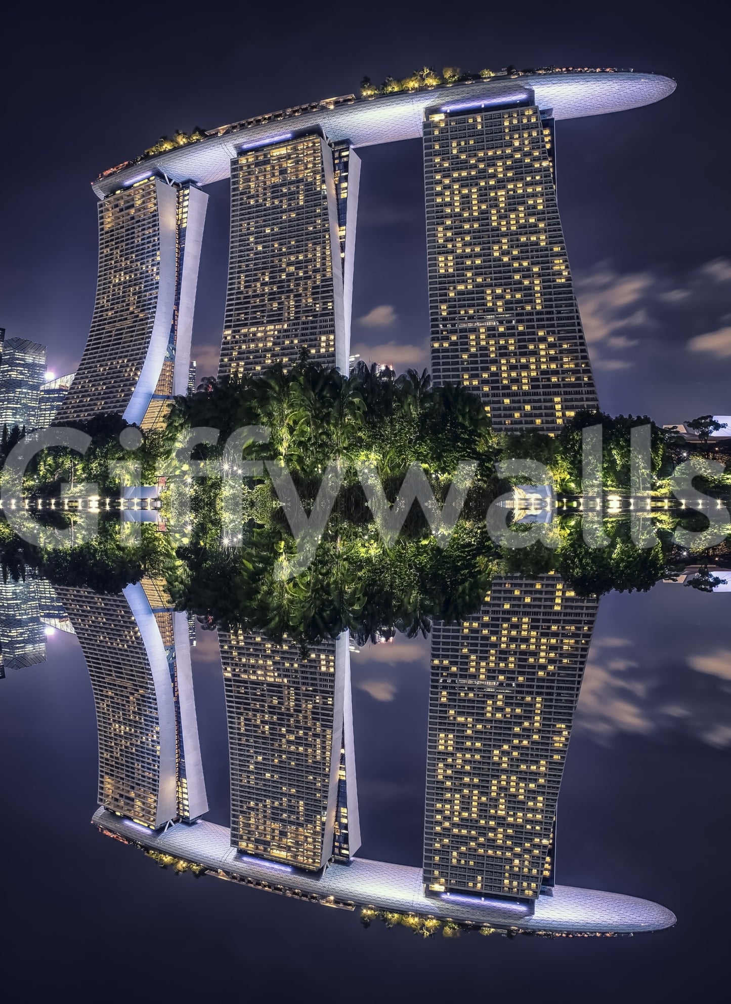 Singapore Reflection wall mural capturing a famous three-tower landmark.