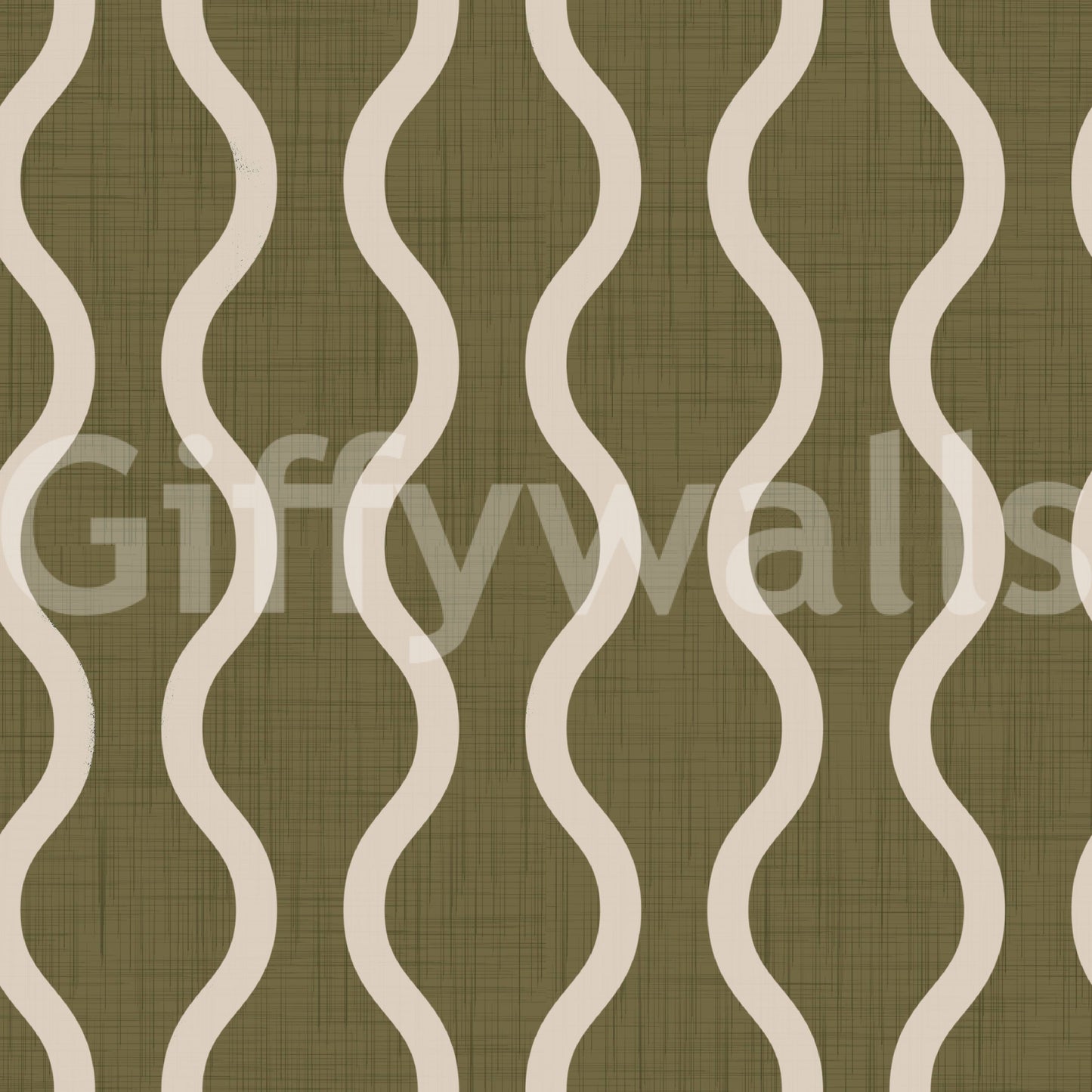 Cozy Scandi Folk Wavy Stripe Earthy Olive - Craft Stripe Wallpaper