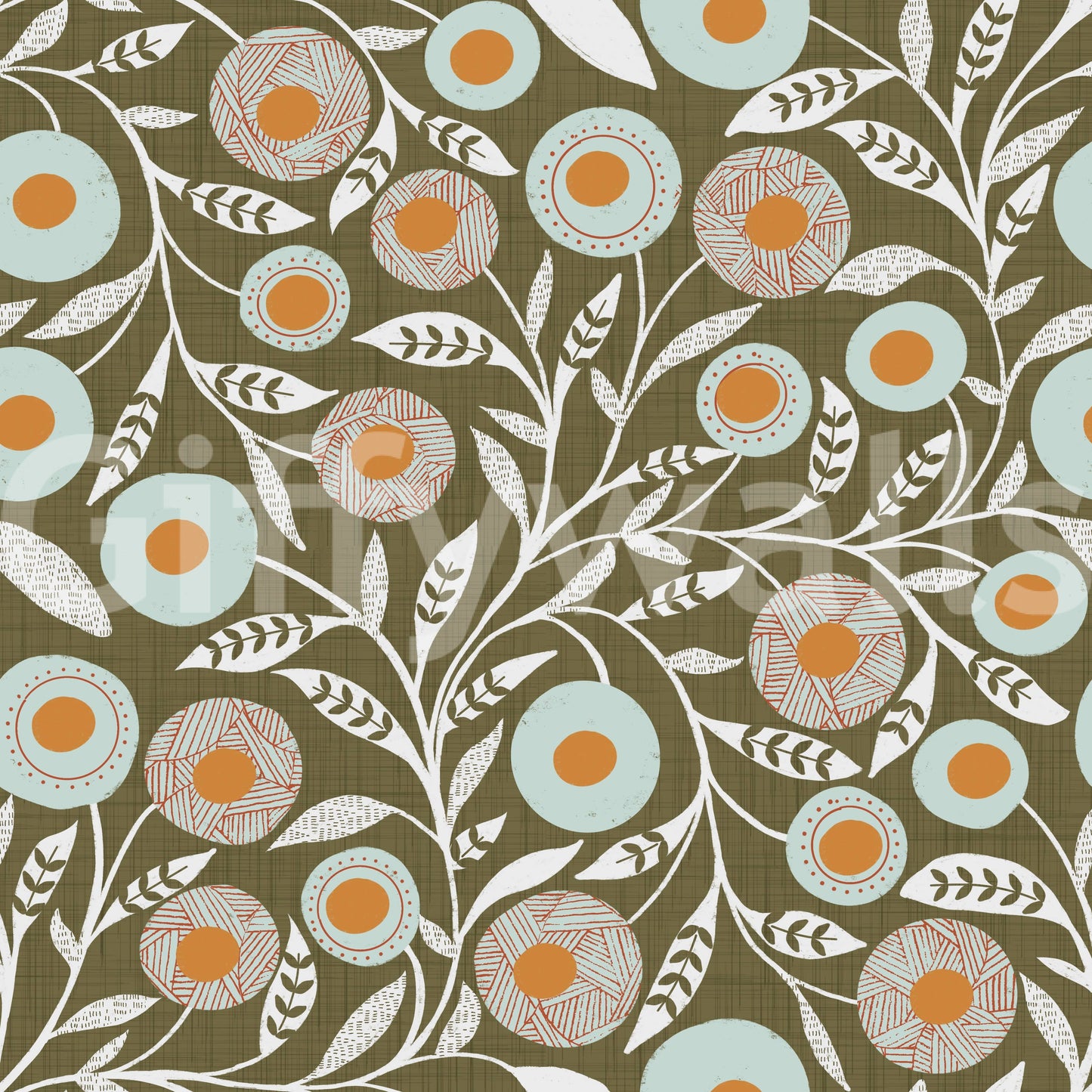 Cozy Scandi Folk Floral Earthy Olive - Craft Botanical Wallpaper