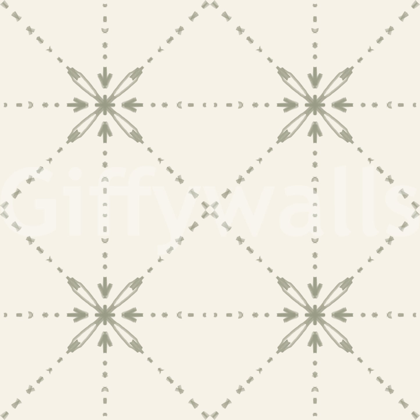 Sashiko Hana-Goshi - Latticed Flower Stitch Sage Wallpaper