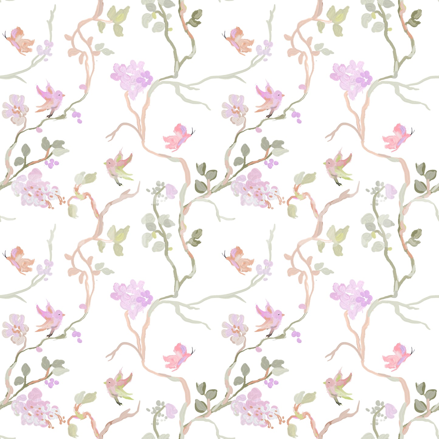 Floral Flight Chinoiserie Dreamy Birds Butterflies Wallpaper