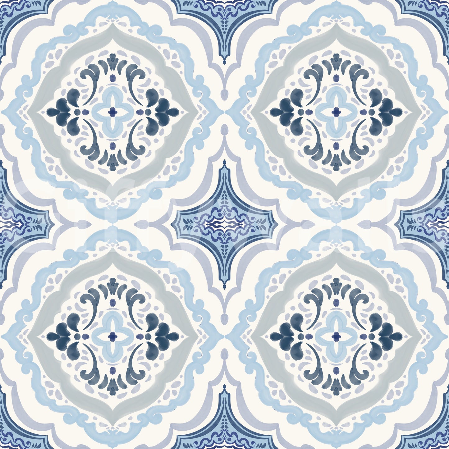 Mediterranean indigo fleur tile Wallpaper