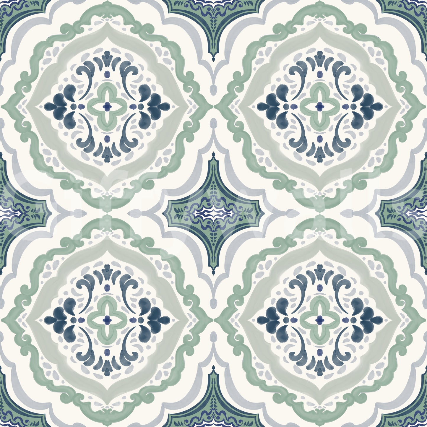 Indigo Bloom Tiles Wallpaper