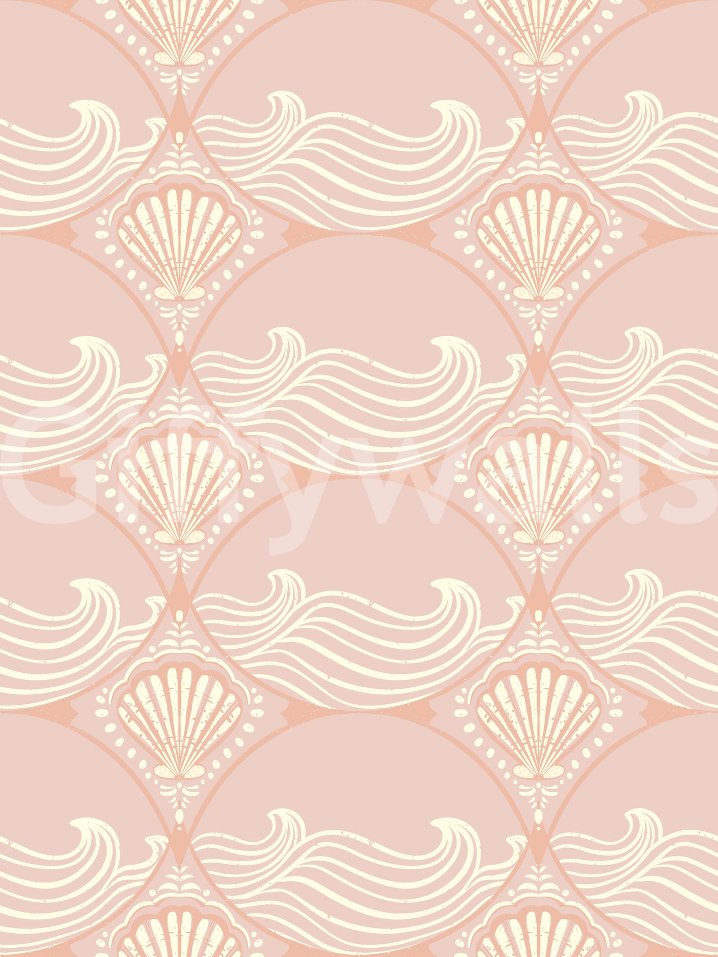 Blush Shell & Wave Pattern Wallpaper