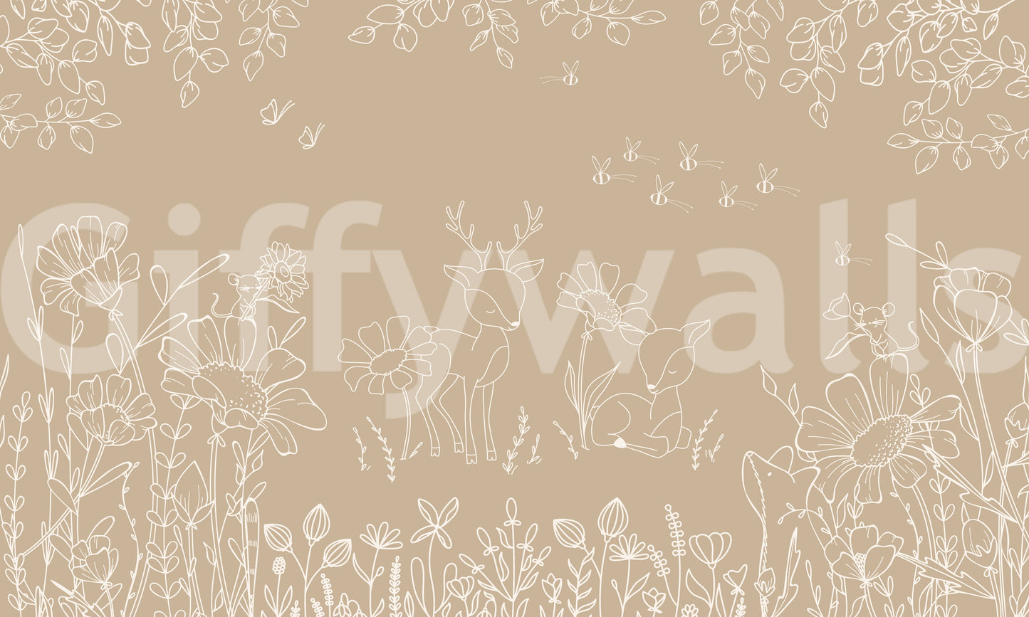 Deer Doodles Brown Wall Mural