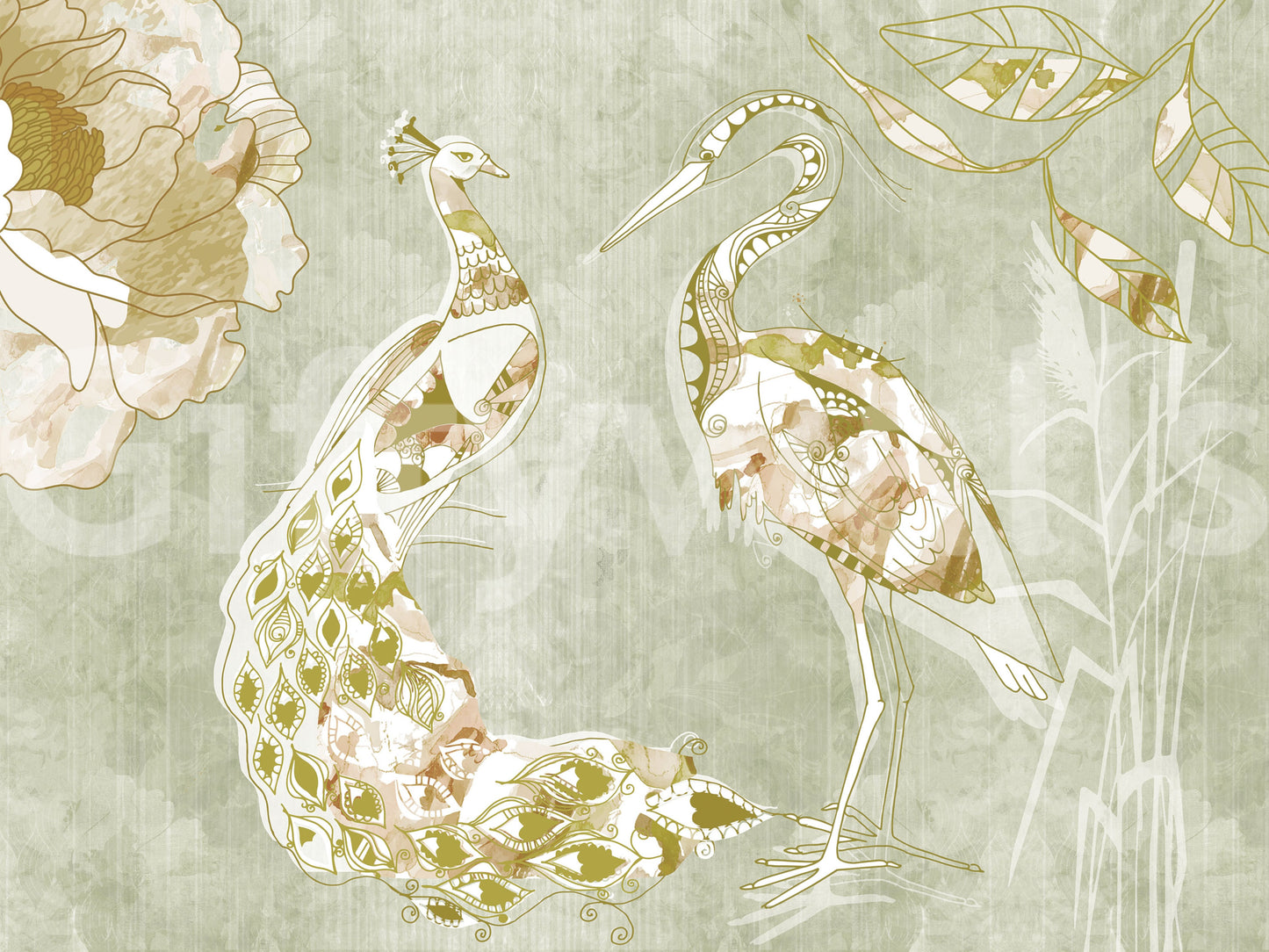 Emerald Green Peacock Wall Mural