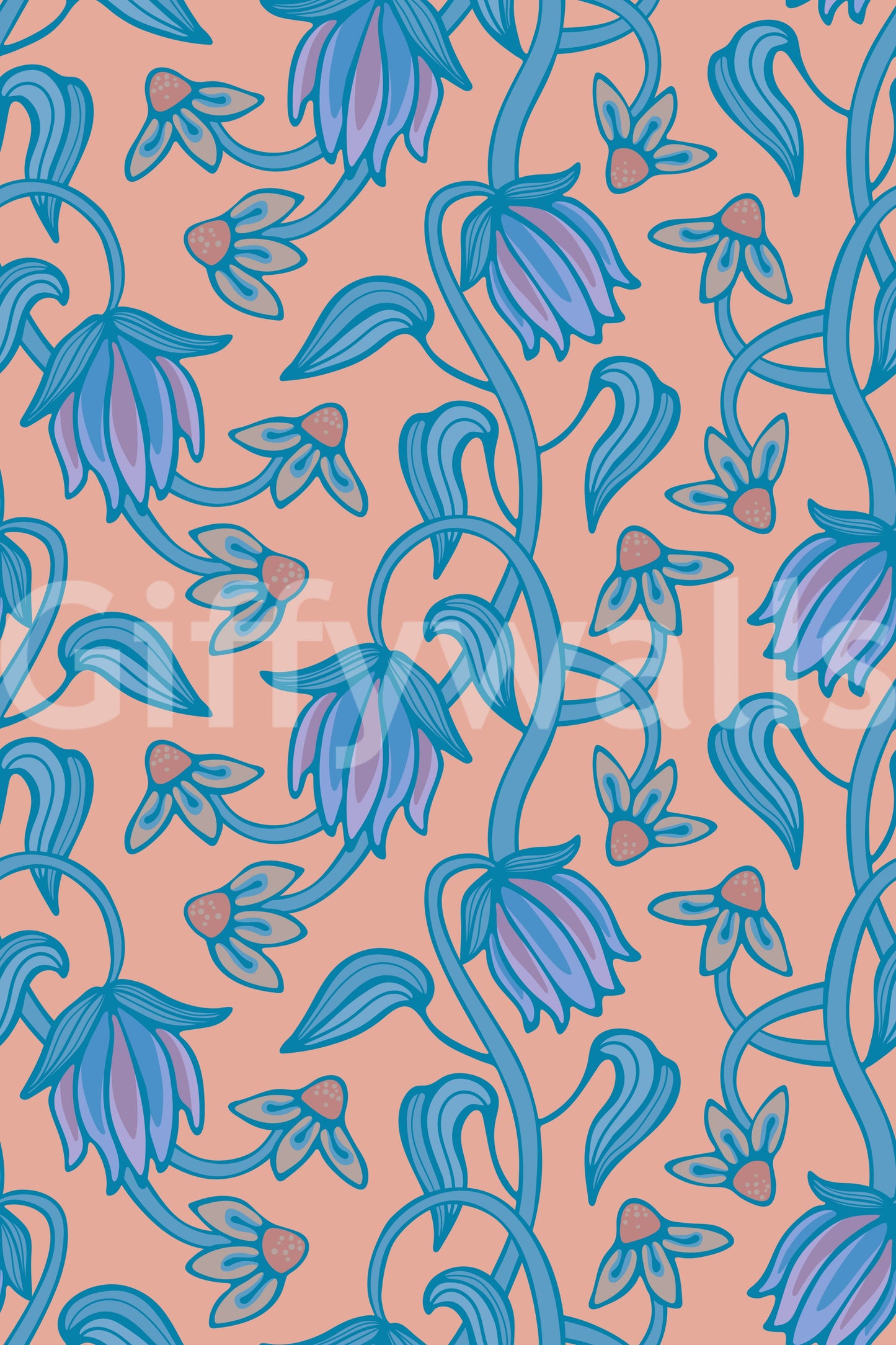 Ophelia Boho Blossoms Floral Blue Purple Blush Wallpaper