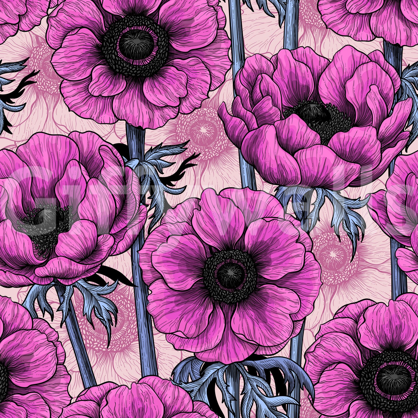 Pink anemone garden on light pink Wallpaper