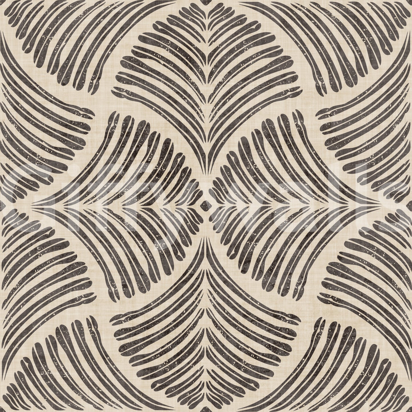 Earth and cream tones cluster across this textured scallops fan Japandi wallpaper.