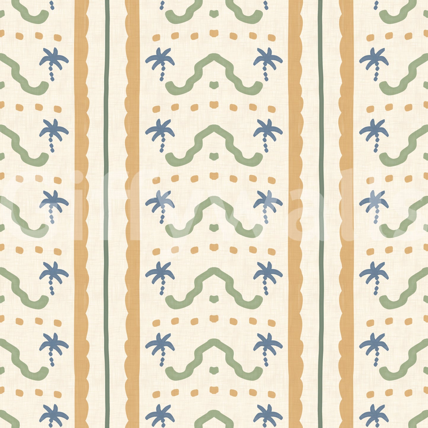 Bands of mustard, scallop, and palm stack neatly within this Marrakesh stripe wallpaper.