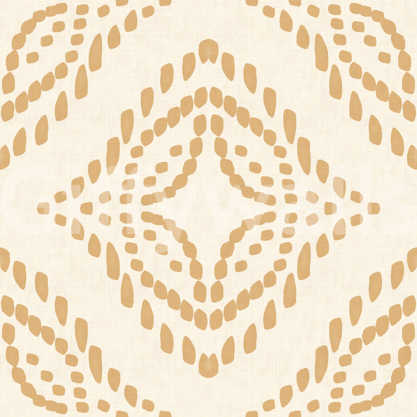 Warm honey marks balance the geometric structure of this cream linen-look wallpaper.
