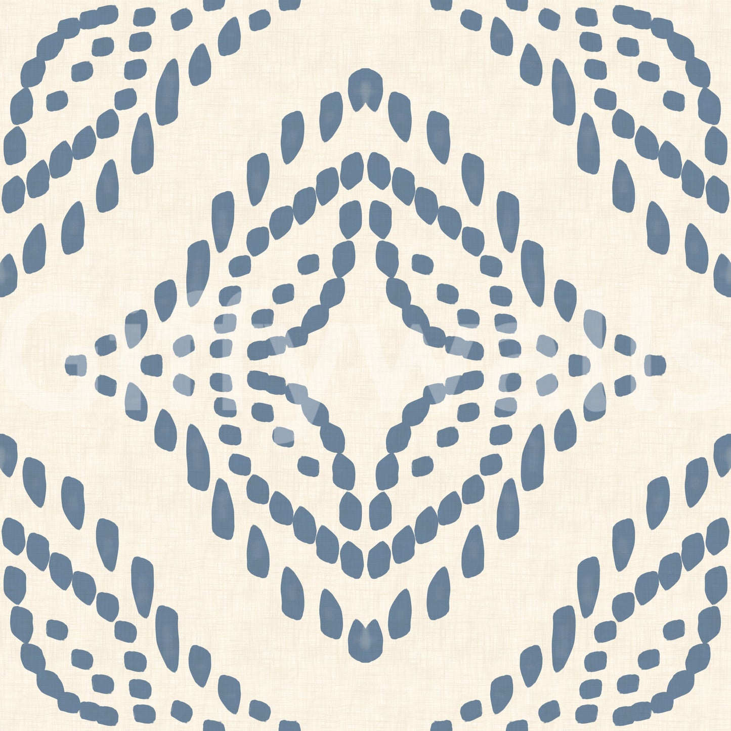 Outer dot rows frame the larger diamond shape on this textile-look boho wallpaper., GD9678