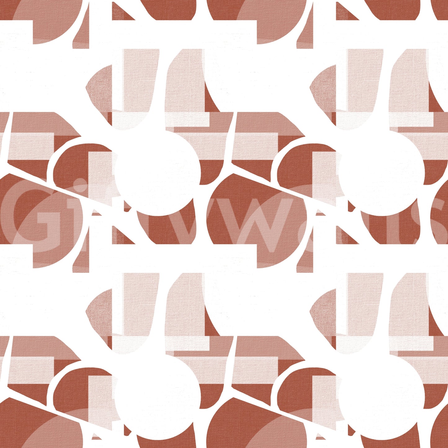 Bold rectangles meet curved arcs in a terracotta geometric wallpaper composition., GD9690