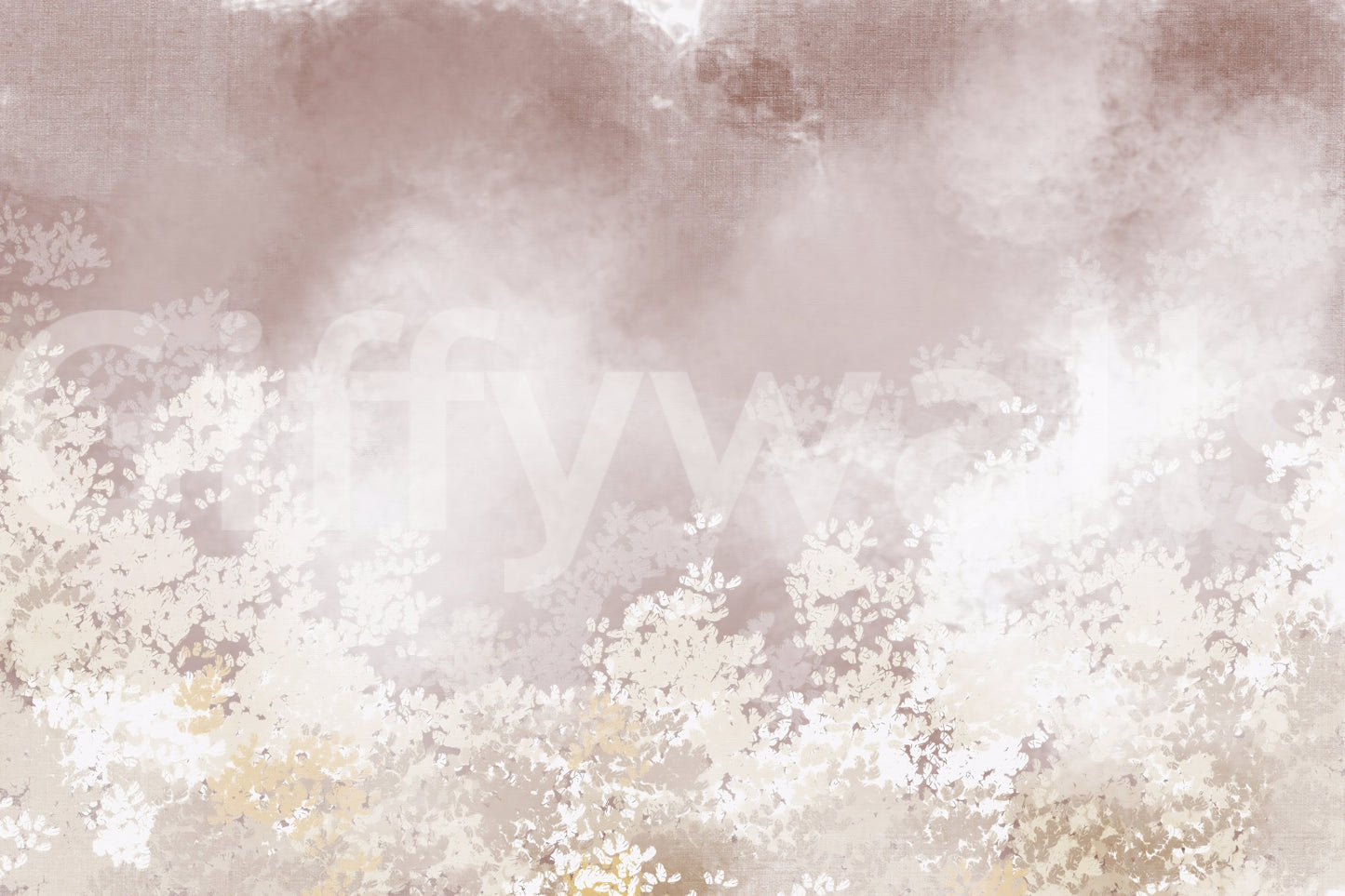 Layered cream and white botanicals on the Leaf Veil mural against a dusty rose ground
