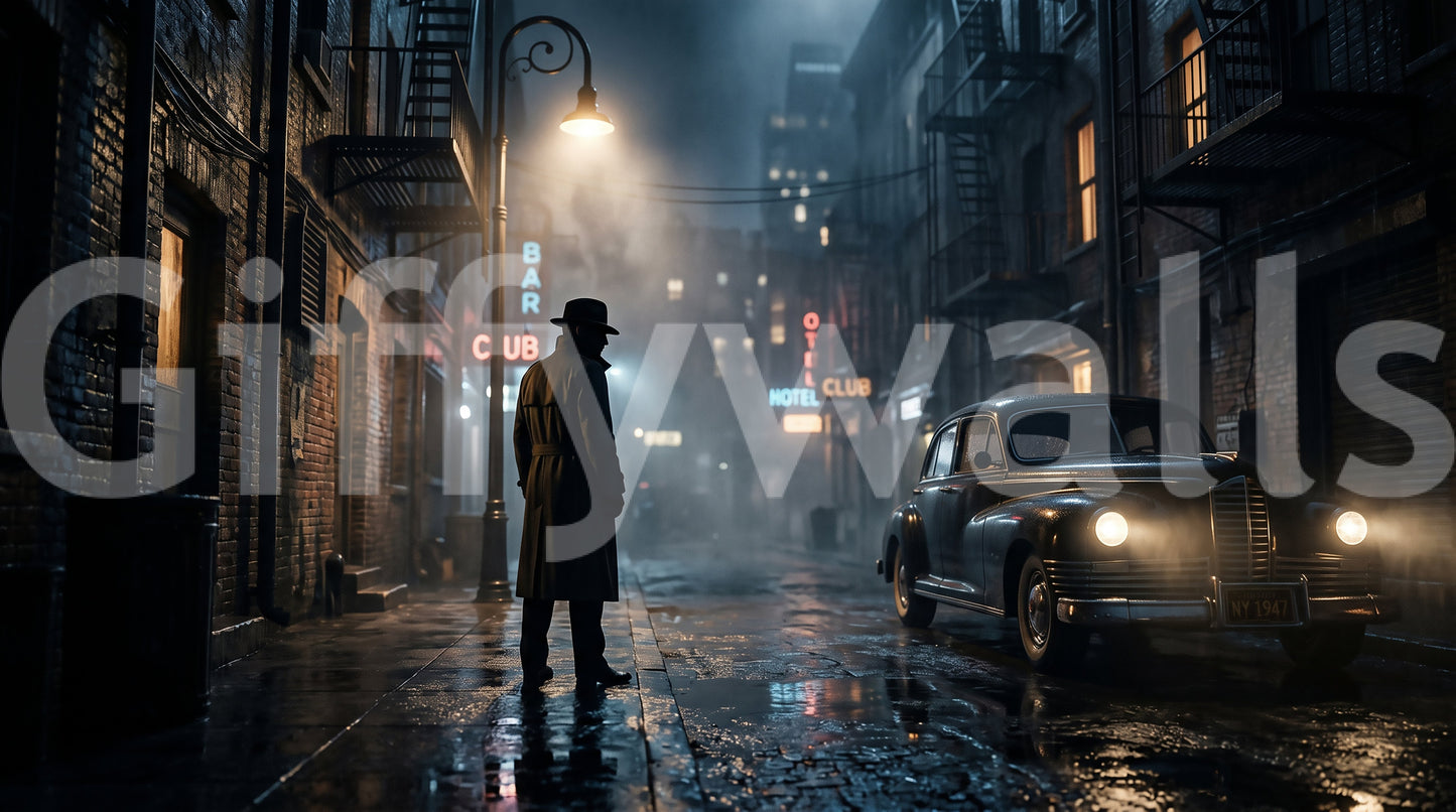 Street lamp and mist in the Midnight City Noir wall mural, GD9697