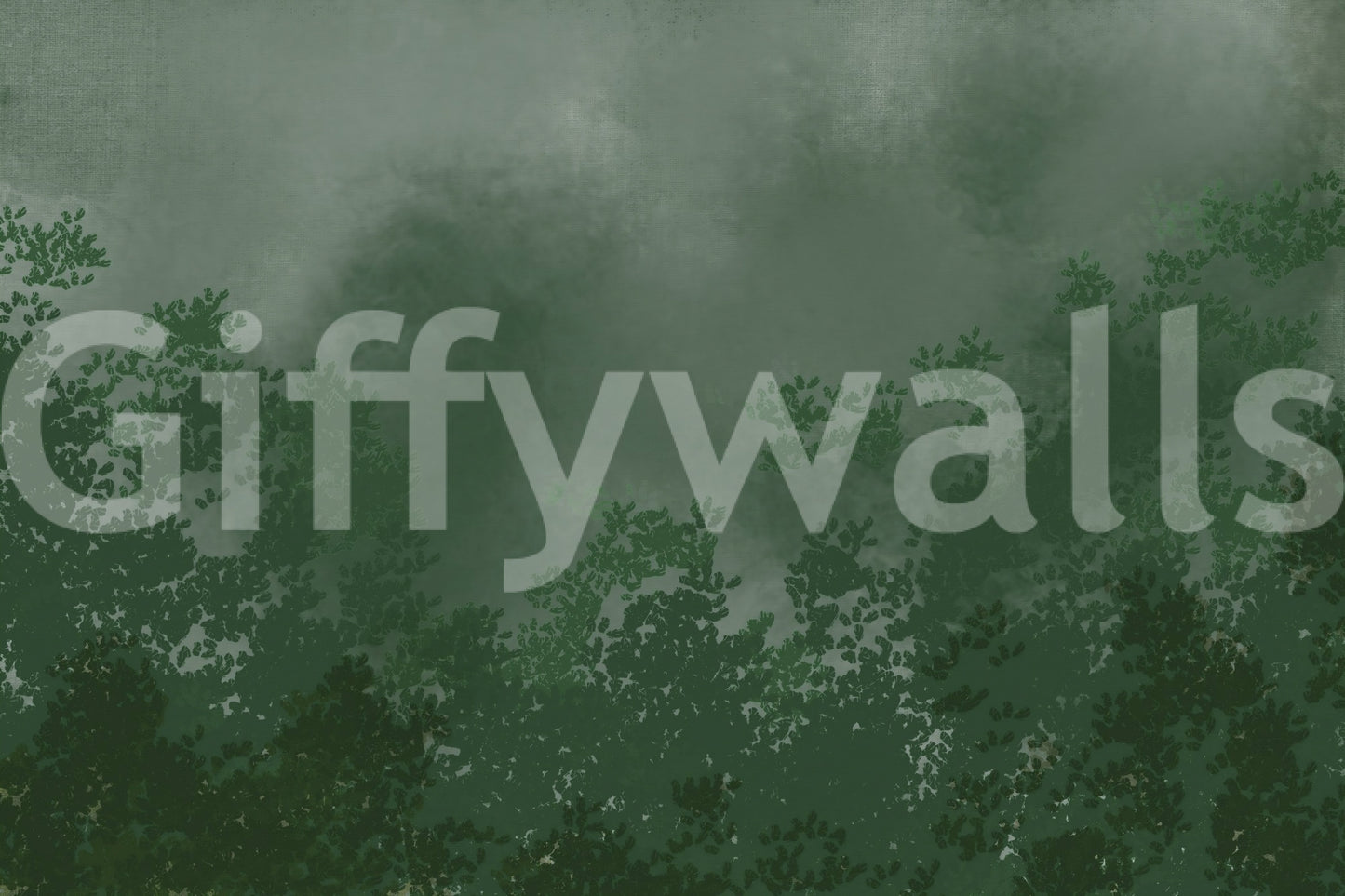 Deep forest green canopy in emerald canopy mist forest dark wall mural, GD9698