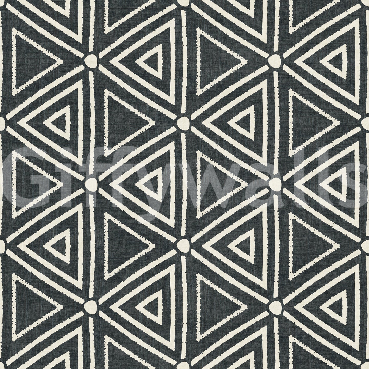 Geometric Triangle wallpaper inspired by classic Mudcloth weaving with charcoal tones.