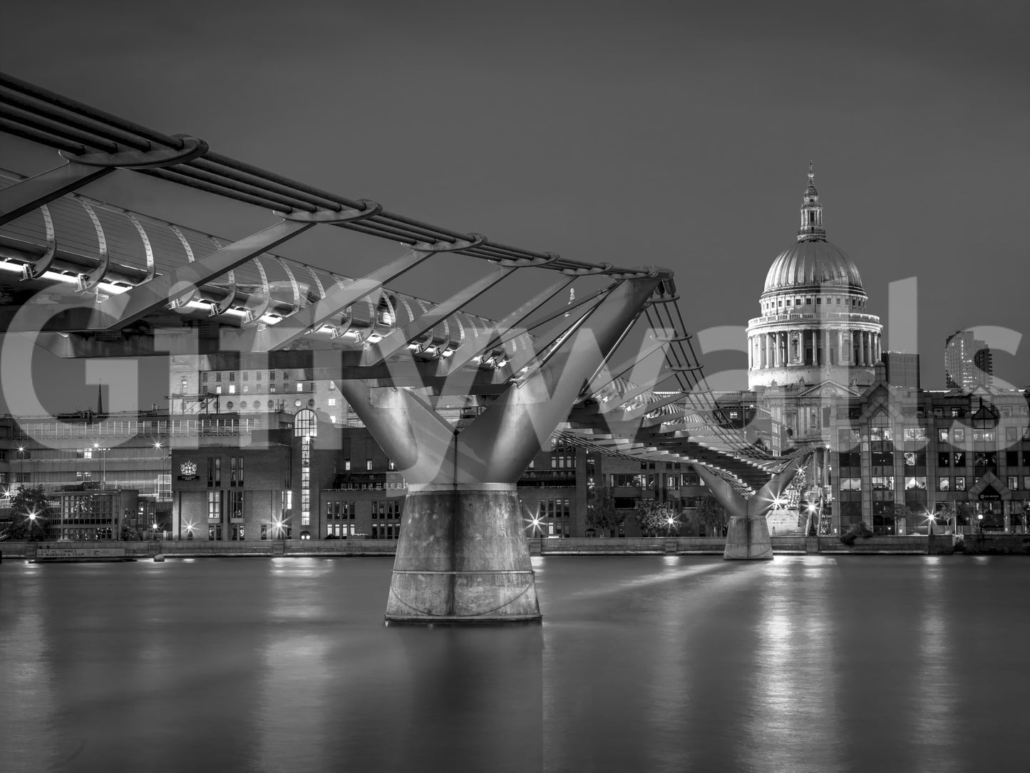 Bridge cables and river reflections in the London Nightfall wall mural