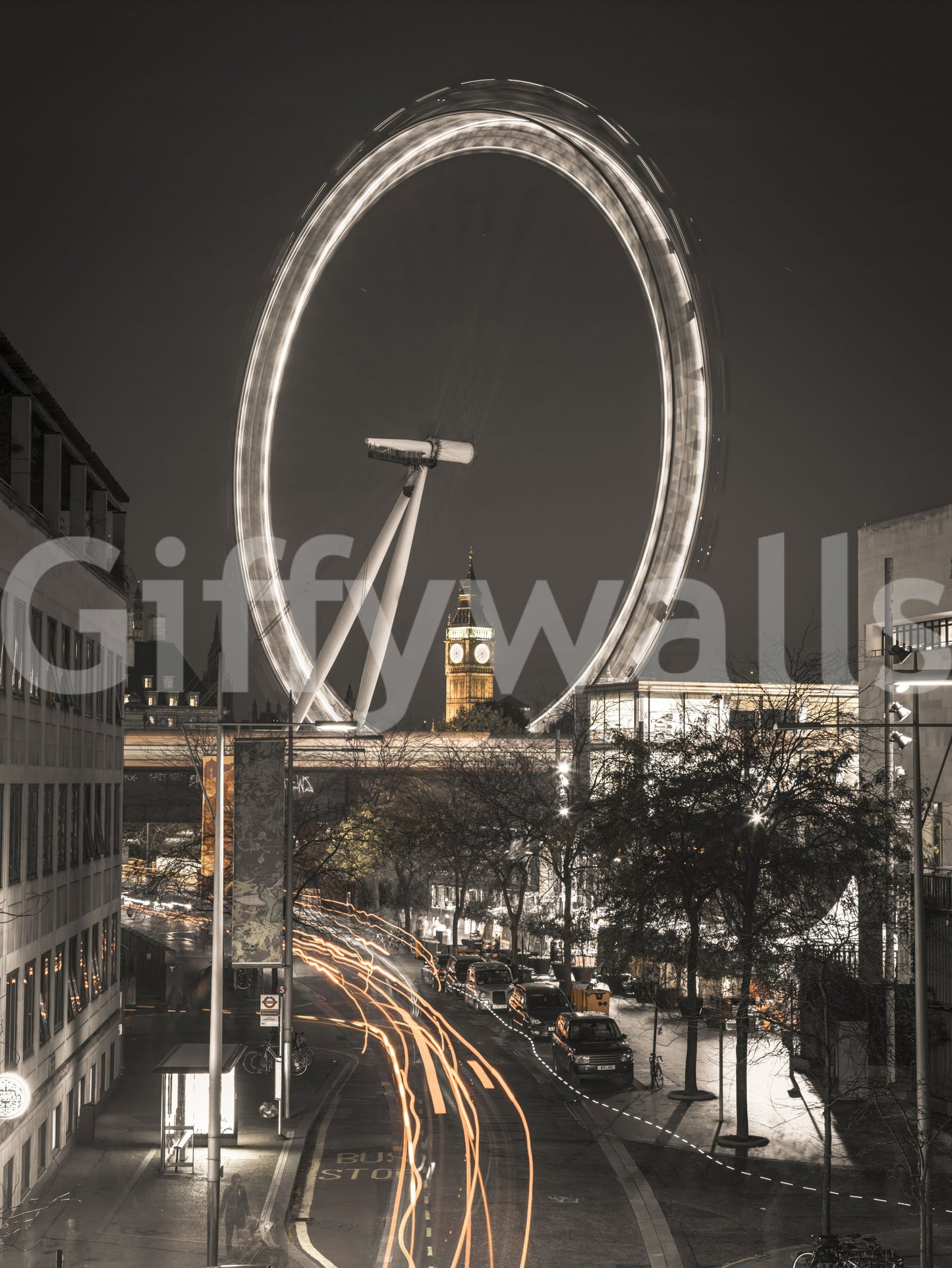 Big Ben & The Thames Wheel Wall Mural urban landmark river composition GD9766