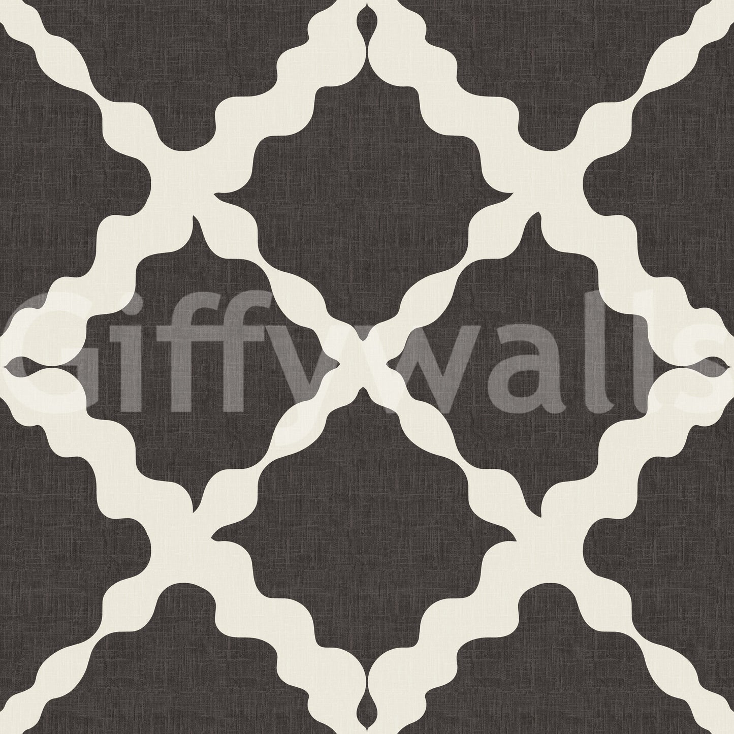 Textured lattice trellis geometric wallpaper in charcoal brown and cream repeating pattern.