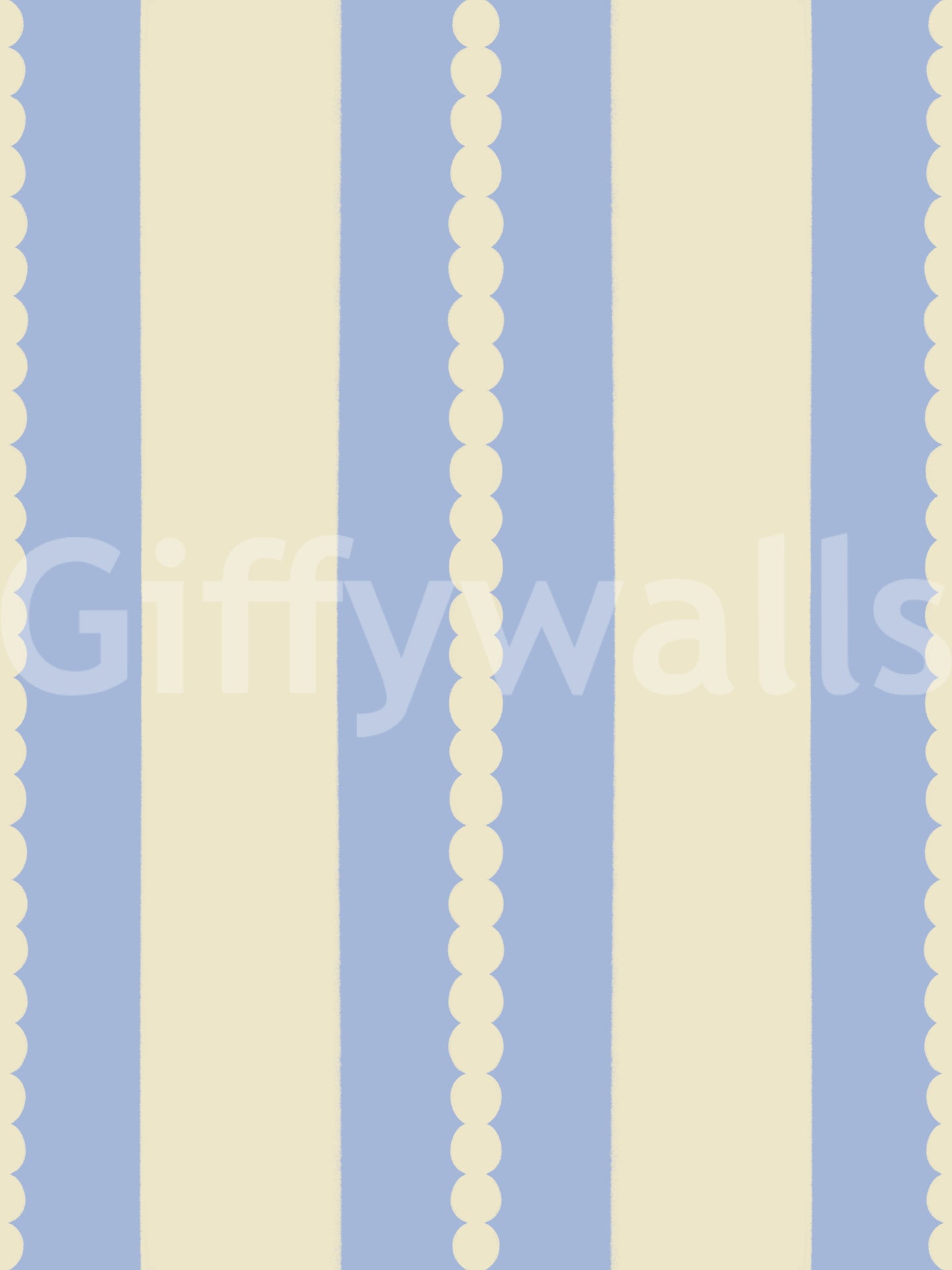 Scalloped Sky Stripes Wallpaper base pattern in blue and cream.