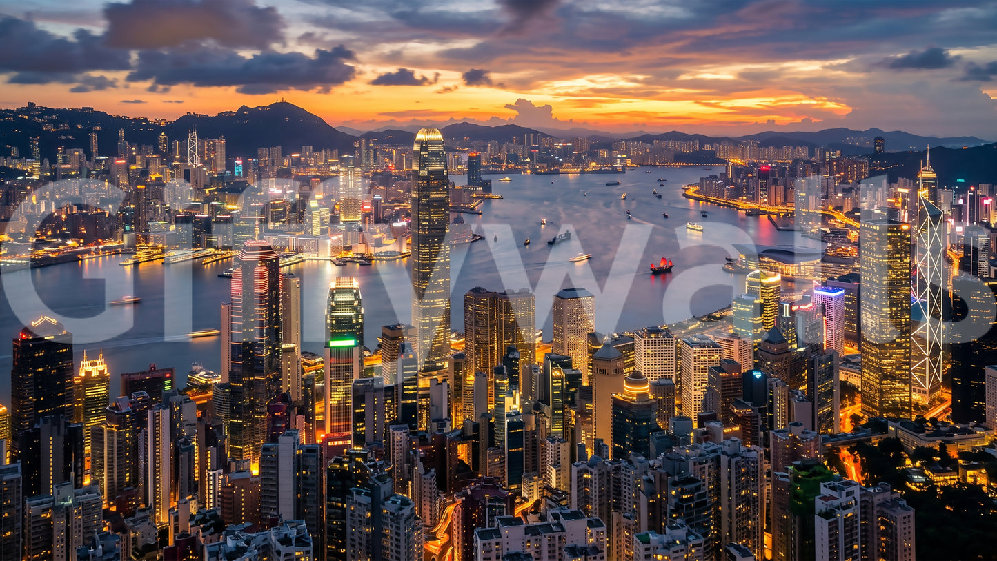 Hong Kong Twilight Skyline Wall Mural