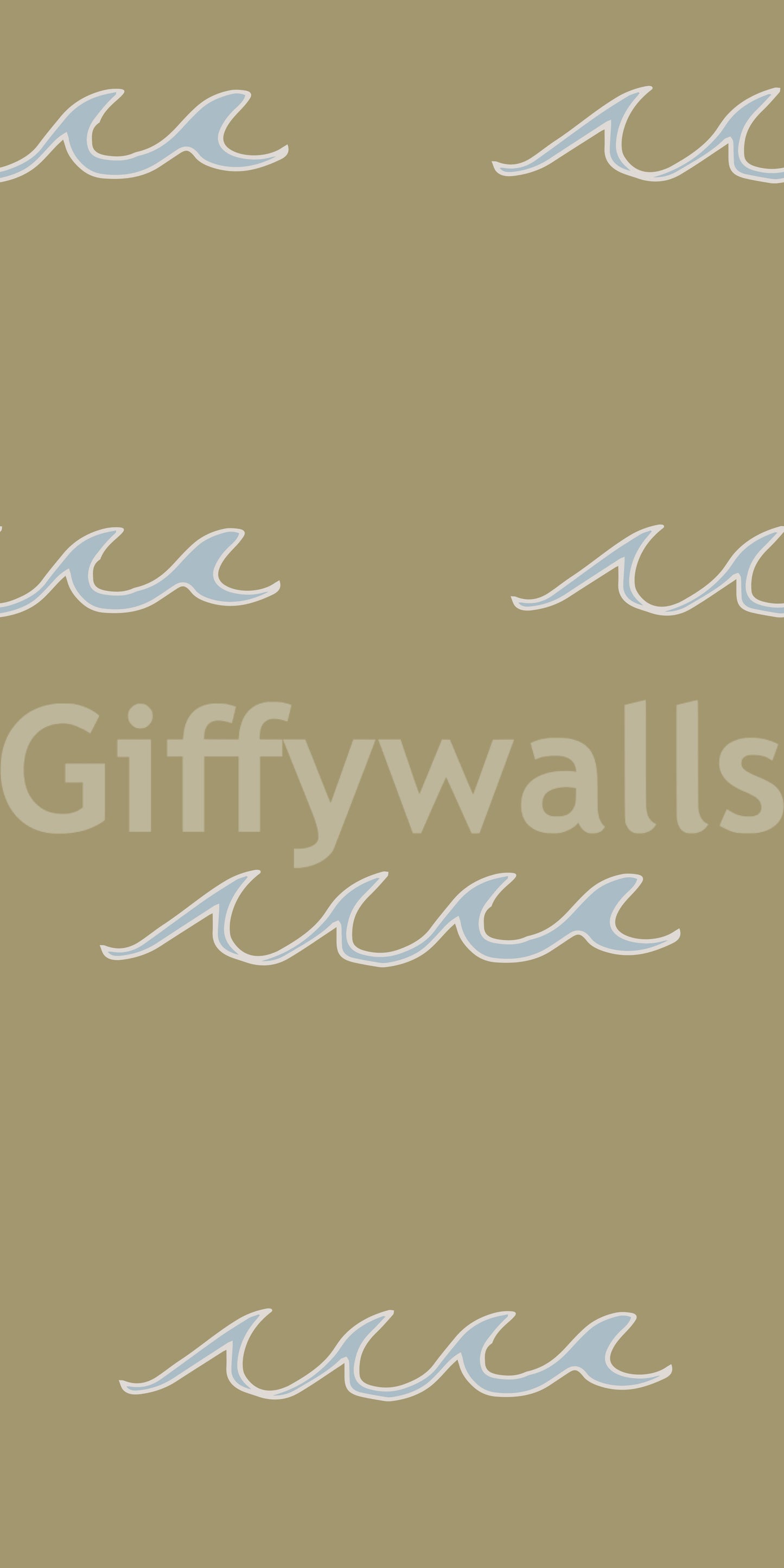 Sketchbook feel runs through every crest of olive coastal wave wallpaper