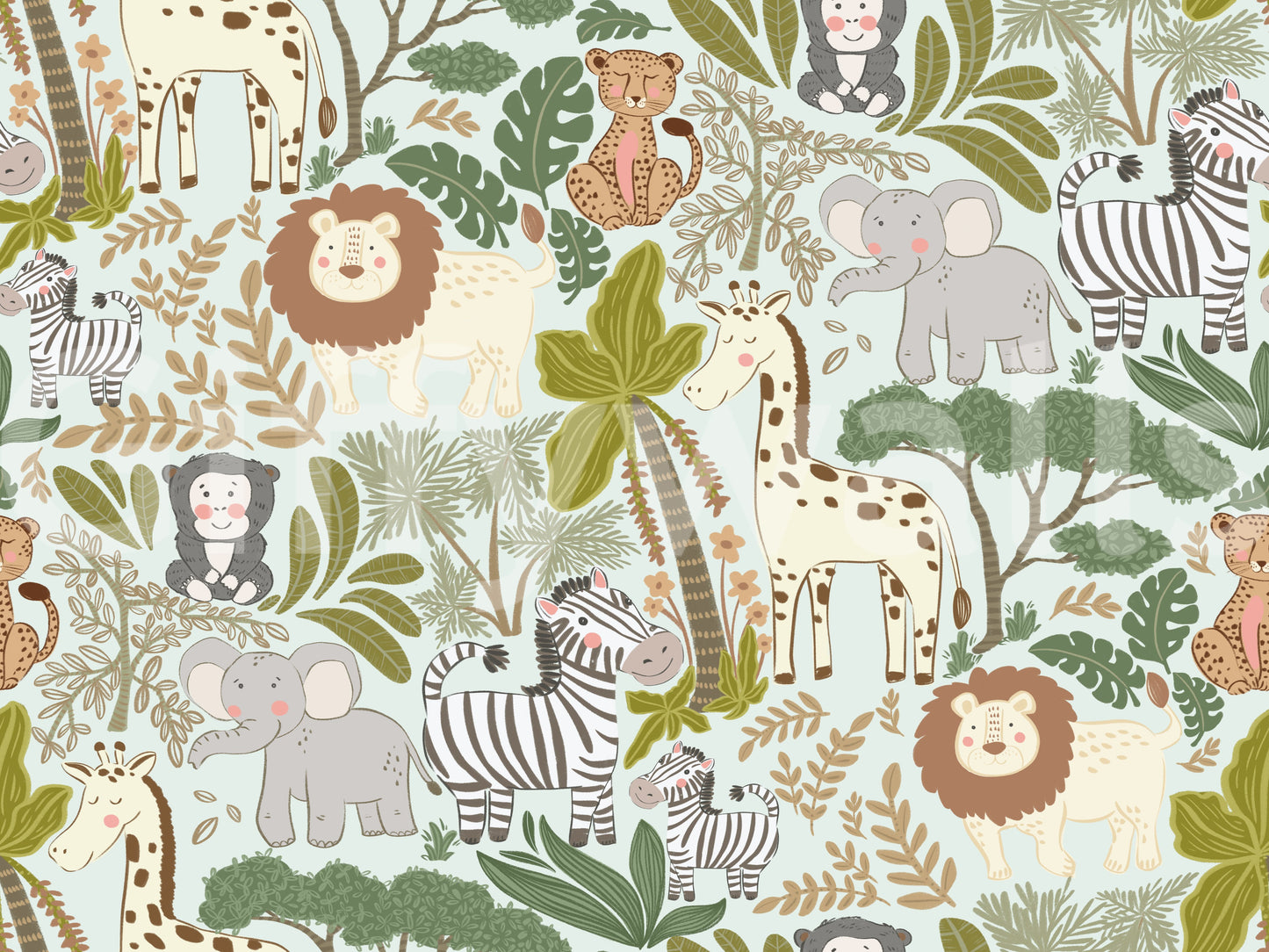 Whimsical safari creatures featured on a jungle crew wallpaper., GD9935